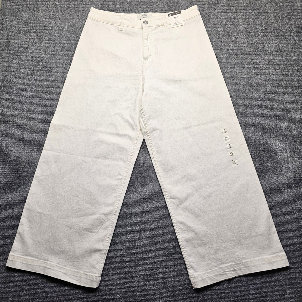 M&S Wide High Rise Ankle Length Jeans Soft White Size 16 Short T57 3884/03459